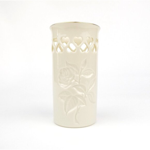 Lenox Ivory Rose Heart Cutout Ceramic Porcelain Vase - Picture 1 of 7